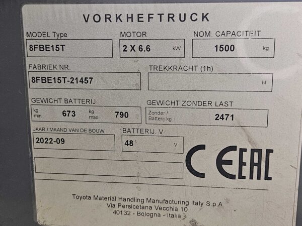 TOYOTA 8FBE15T - Vorkheftruck Elektro - Image 4