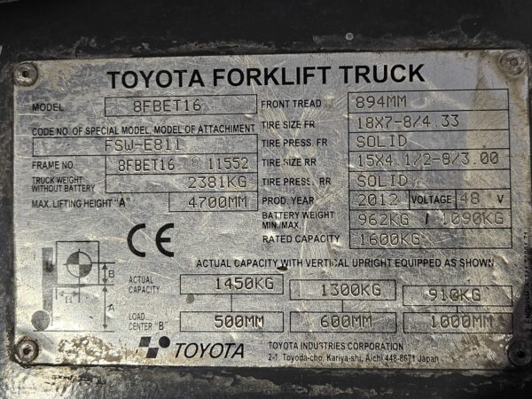 TOYOTA 8FBET16 - Vorkheftruck Elektro - Afbeelding 4