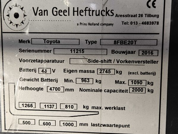 TOYOTA 8FBE20T - Vorkheftruck Elektro - Image 4