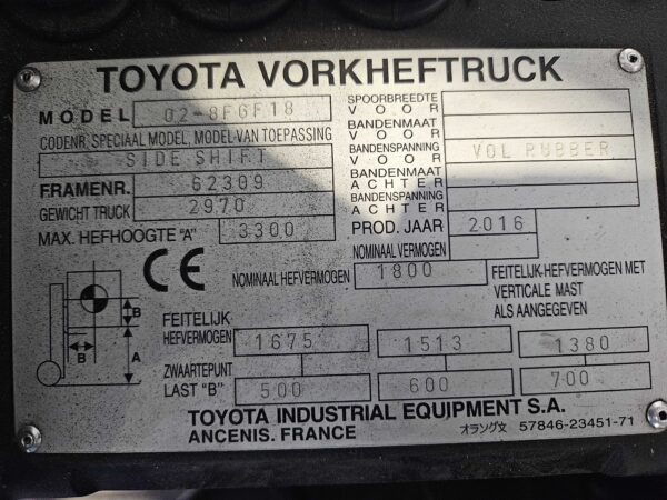 TOYOTA 02-8FGF18 - Vorkheftruck Gas - Image 4