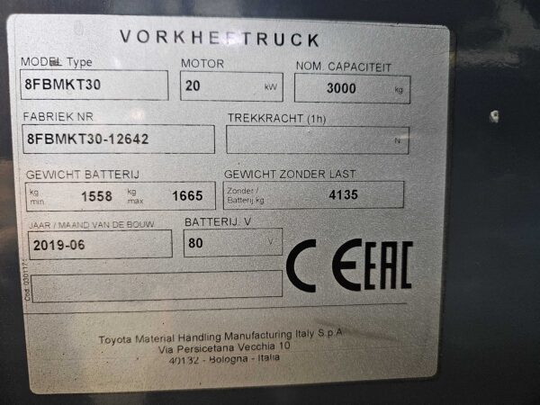 TOYOTA 8FBMKT30 - Vorkheftruck Elektro - Afbeelding 8