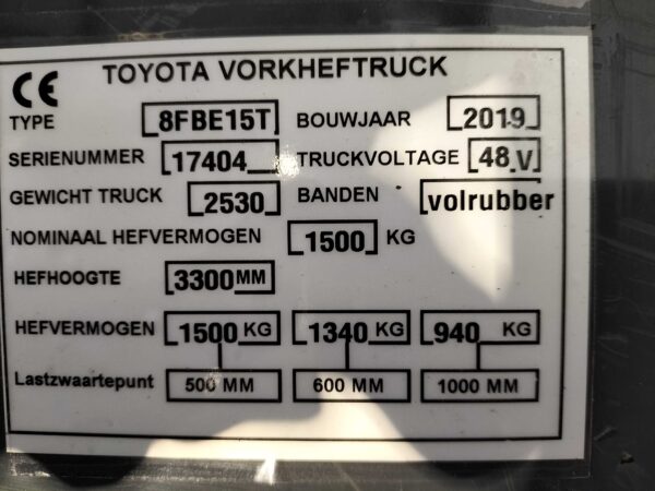 TOYOTA 8FBE15T - Vorkheftruck Elektro - Afbeelding 8