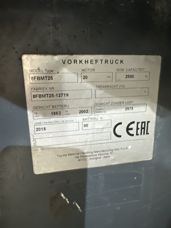 TOYOTA 8FBMT25 - ***Vorkheftruck Elektro*** - Afbeelding 4